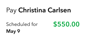 QuickBooks mobile notification for an upcoming scheduled payment